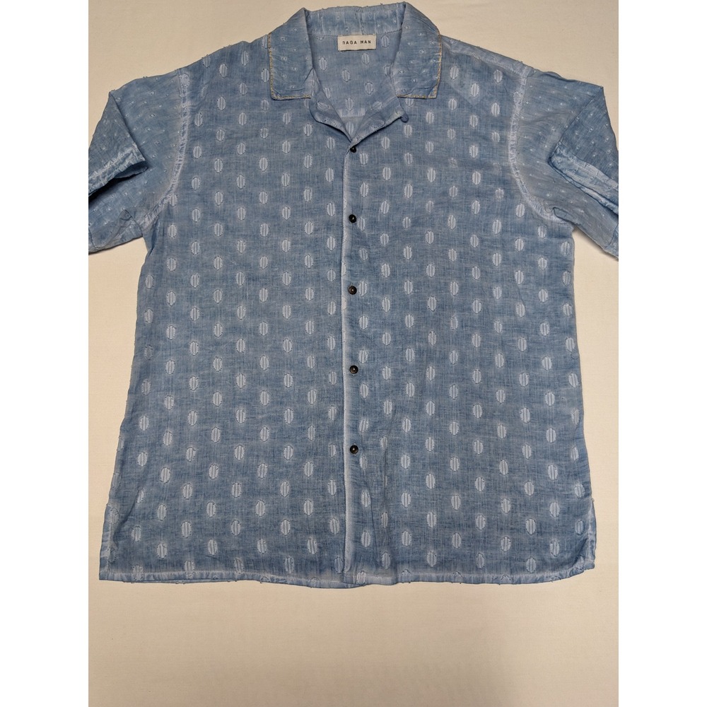 Raga Man Blue Sail Short Sleeve Cotton Jacquard Button Down Shirt Medium NEW